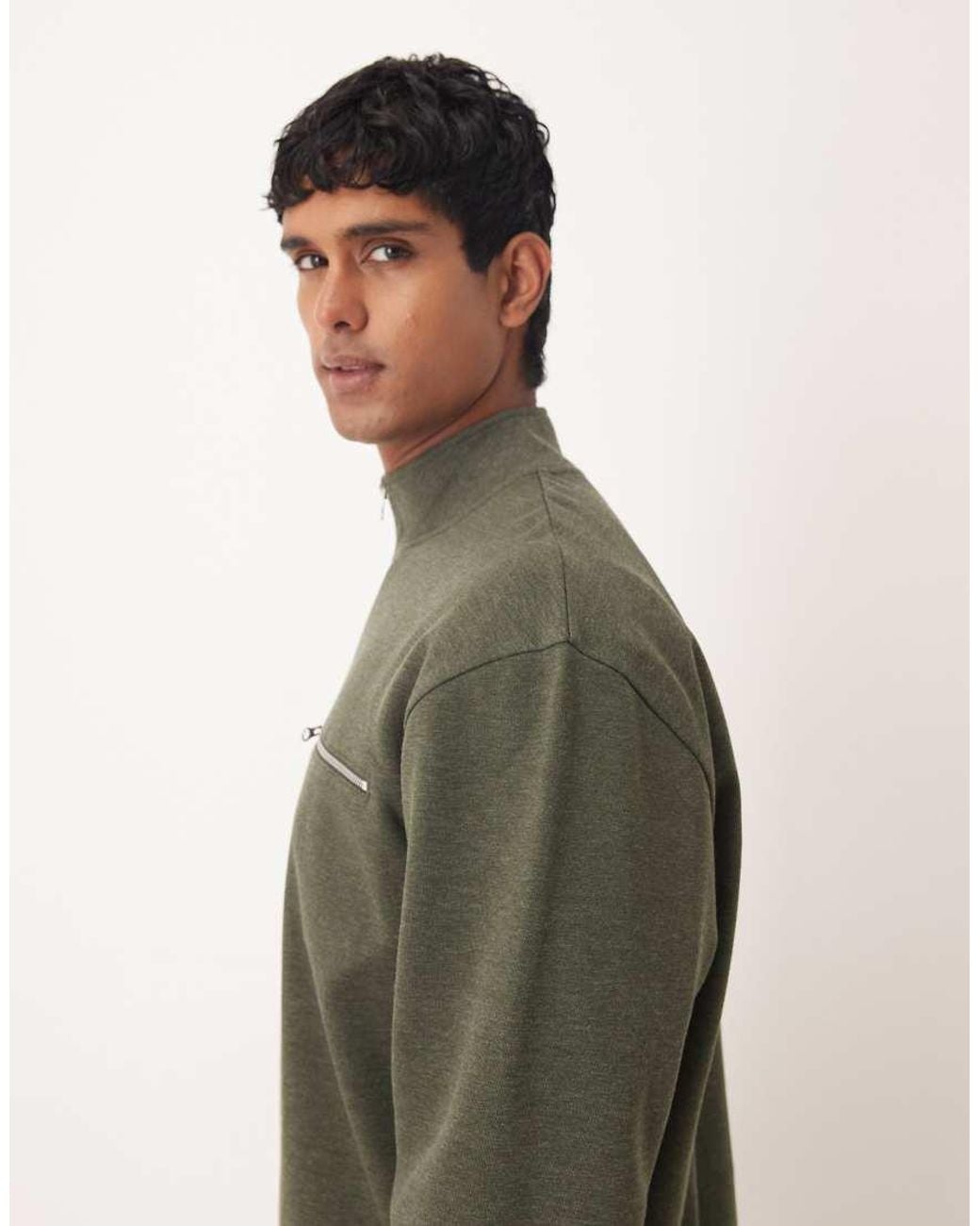 ASOS Green Relaxed Quarter Zip With Pocket for men
