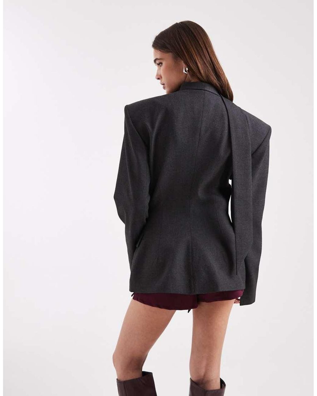 ASOS Black Cinch Shoulder Pad Blazer With Scarf