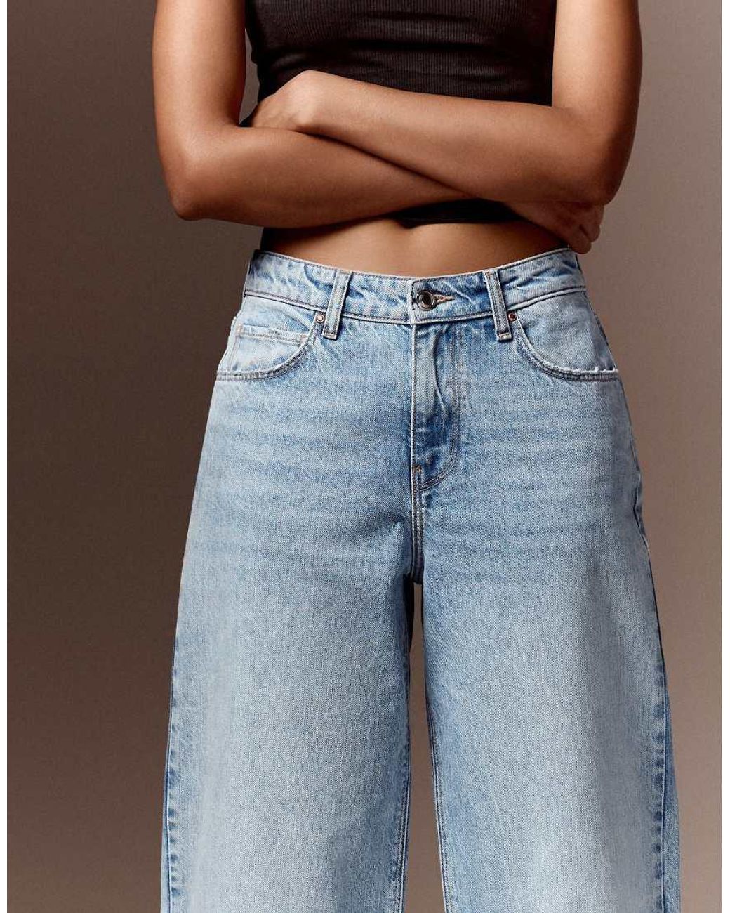 Bershka White Petite High-Waist Wide-Leg Jeans