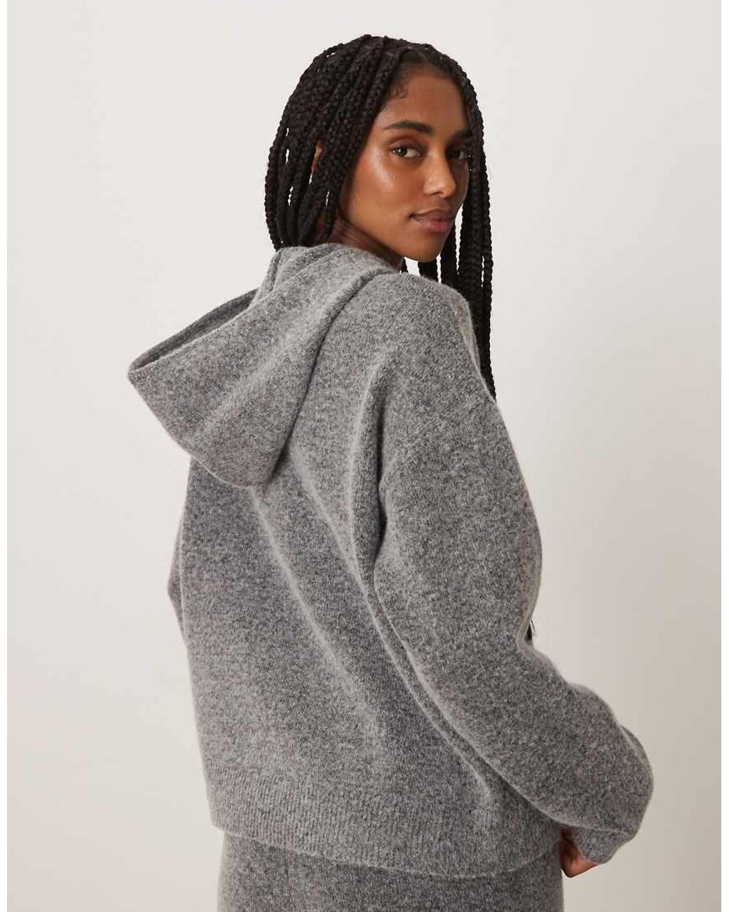 Vila Gray Button Front Knitted Hoodie Co-ord