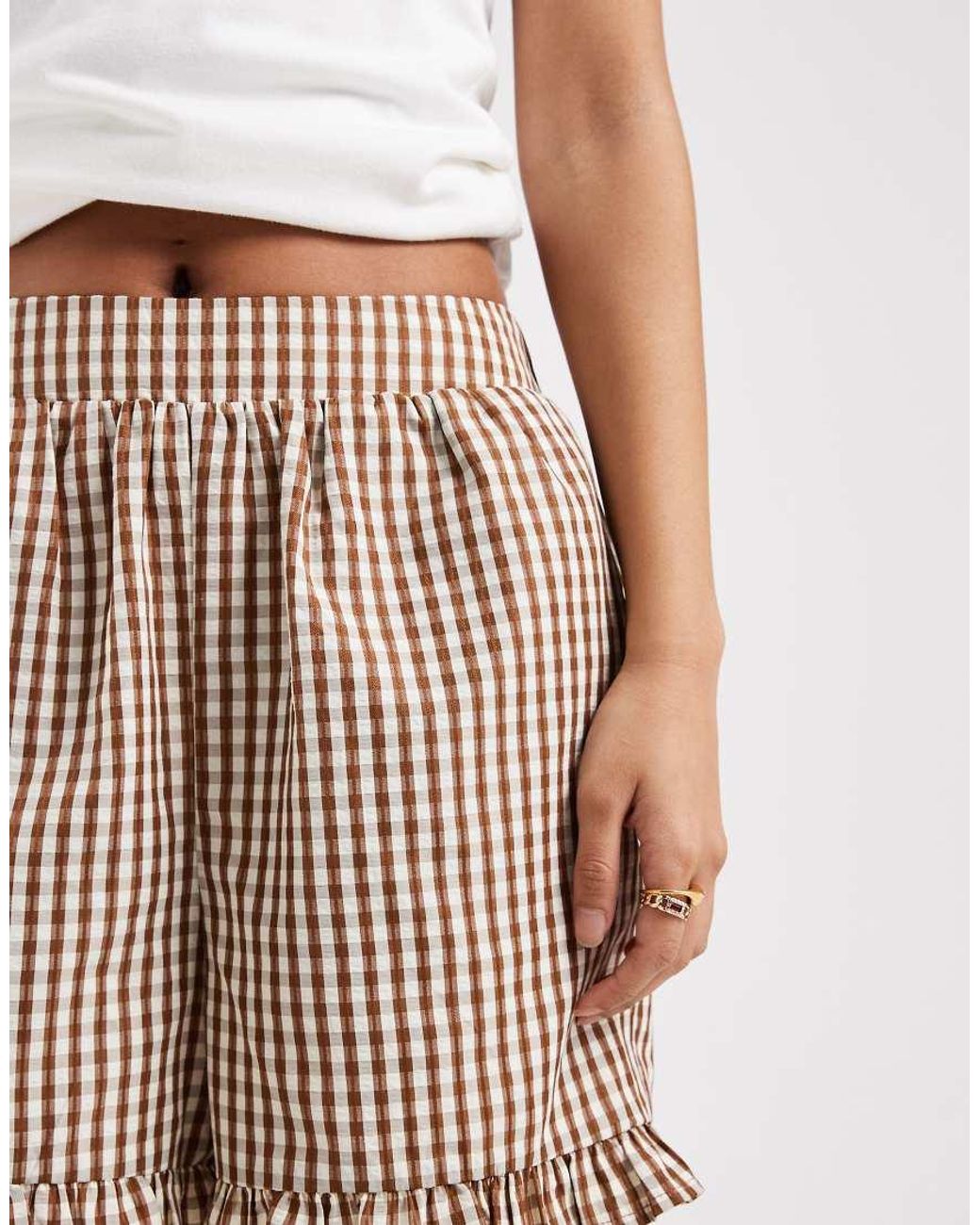 New Look White Frill Gingham Shorts