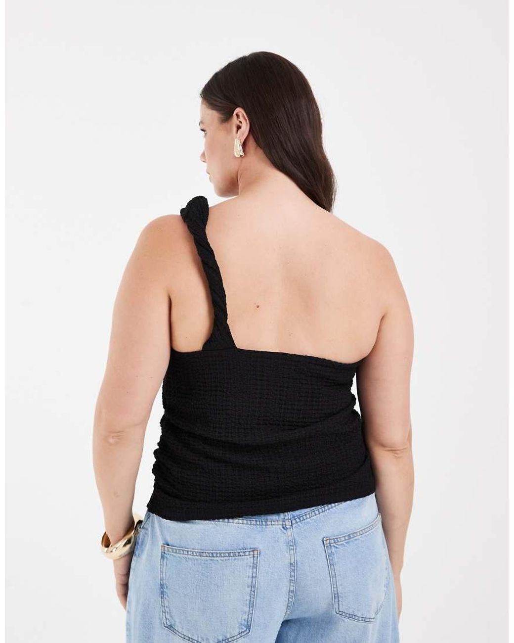 ONLY Black Assymetric Crinkled Textured Top