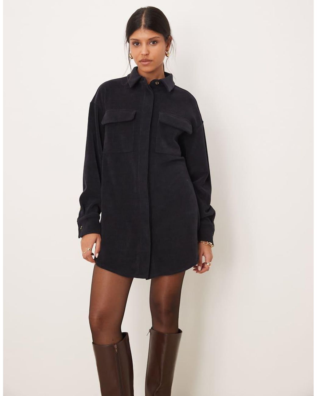 ASOS Blue Cord Utility Shirt Mini Dress