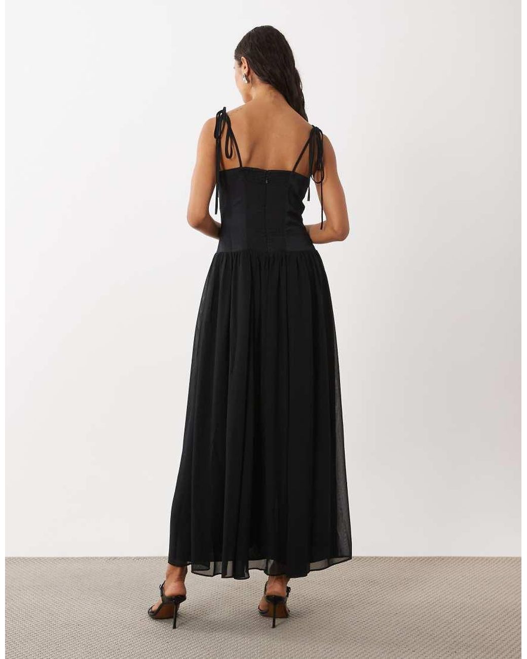 Abercrombie & Fitch Black Plunge Neck Flowy Maxi Dress