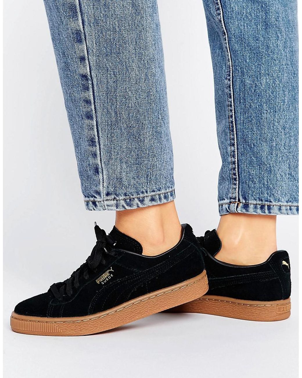 PUMA Black Suede Classic Trainers With Gum Sole | Lyst