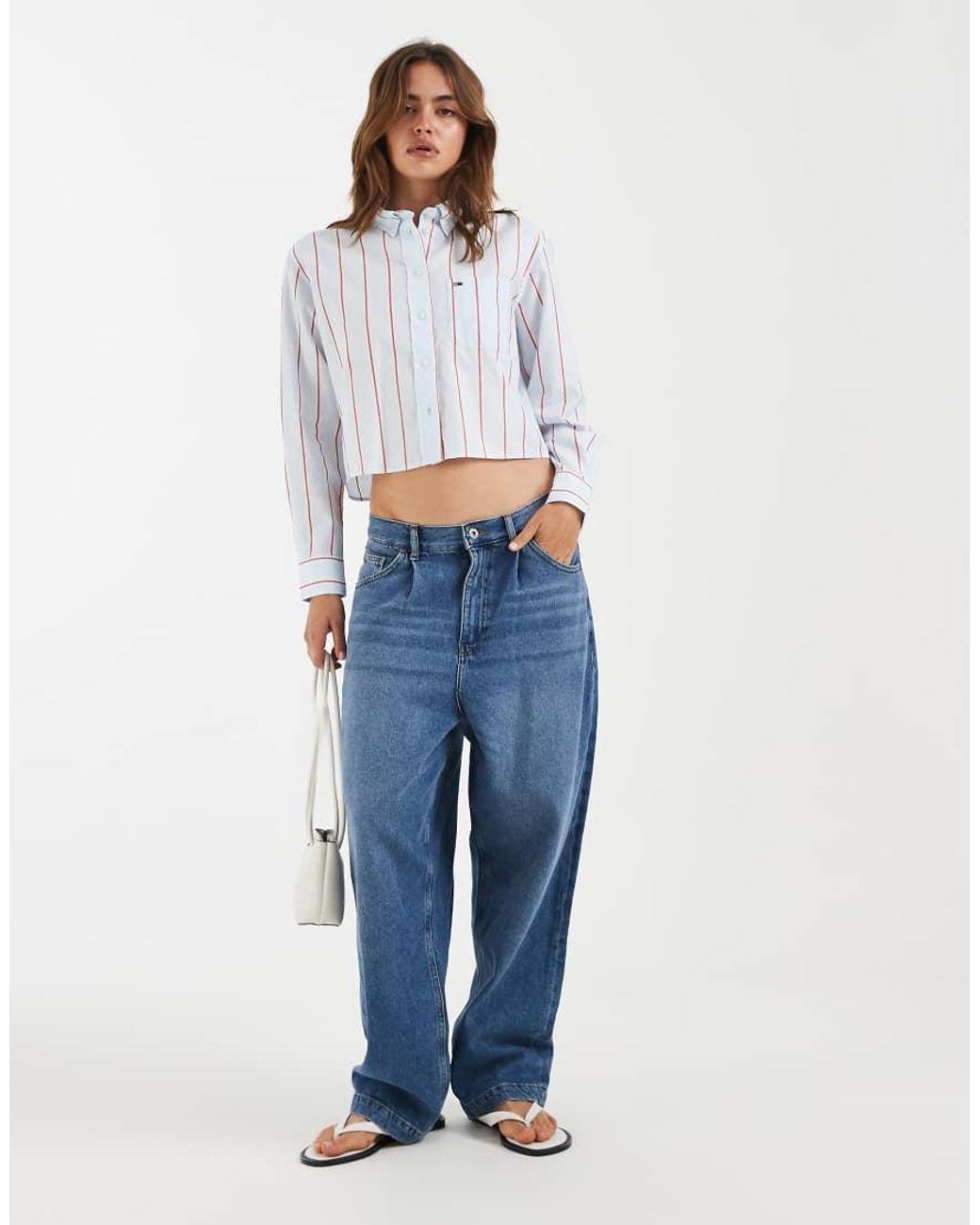 Tommy Hilfiger White Cotton Relaxed Fit Cropped Shirt