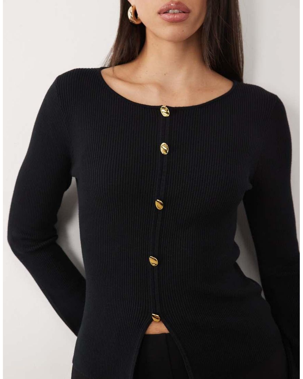 Pretty Lavish Black Fine Knit Button Detail Cardigan
