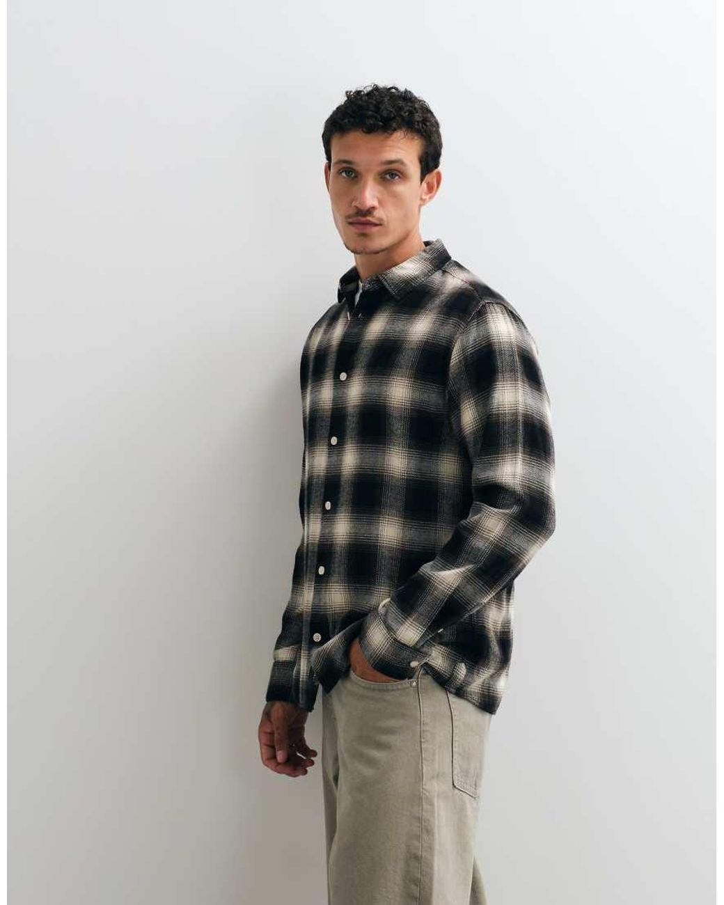 AllSaints Green Baseline Long Sleeve Logo Checked Shirt for men