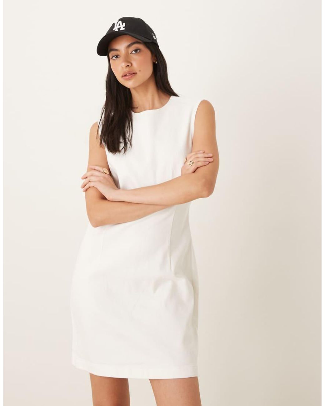 Calvin Klein Natural Cap Sleeve High Neck Mini Dress