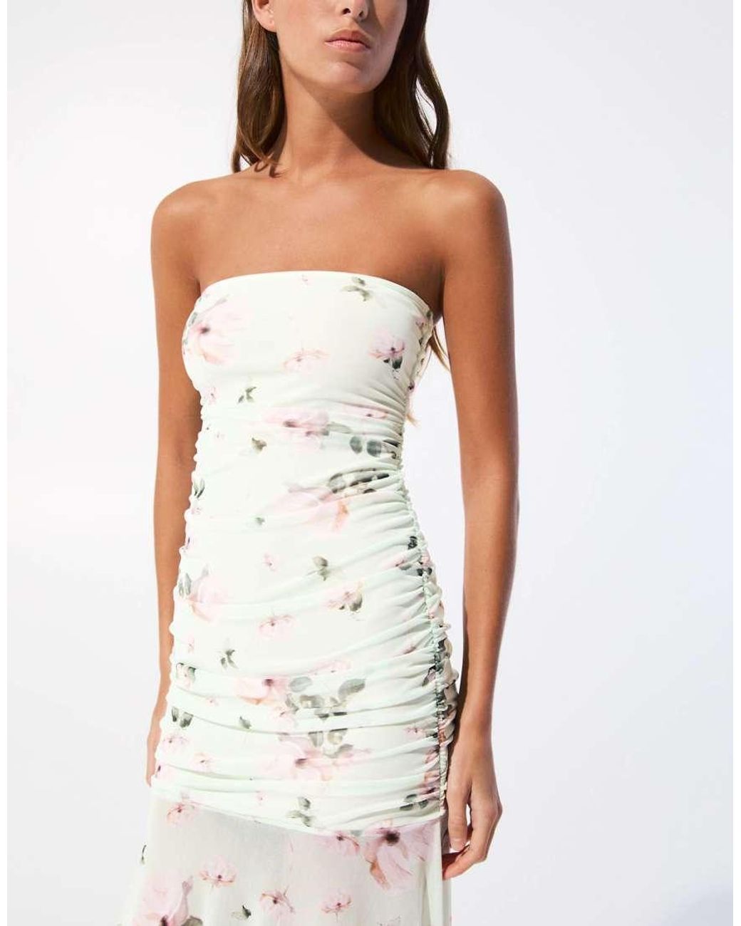 Pull&Bear Floral Mesh Bandeau Dress in White | Lyst UK Pull&Bear Floral Mesh Bandeau Dress in White | Lyst UK