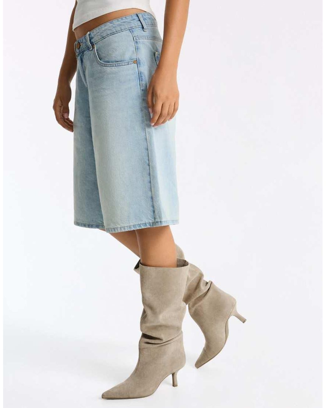 Bershka Blue Kitten Heel Boots