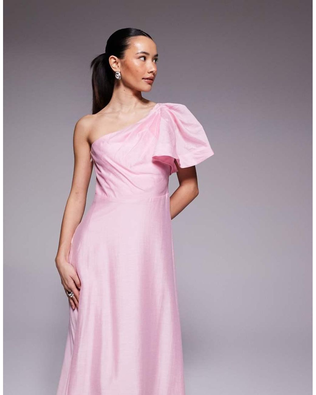 Forever New Pink Linen One Shoulder Midi Dress