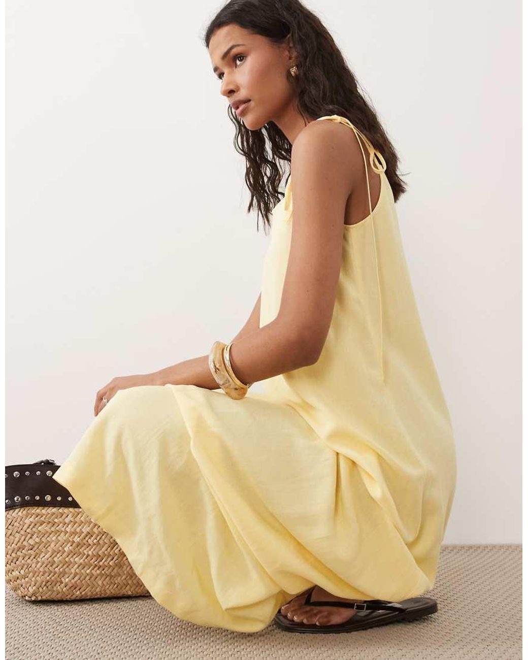 ASOS Natural Linen Blend Trapeze Dress