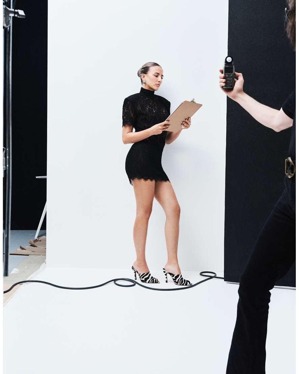 Noughts & Kisses Black Orla Lace High Neck Shoulder Pad Blouson Mini Dress