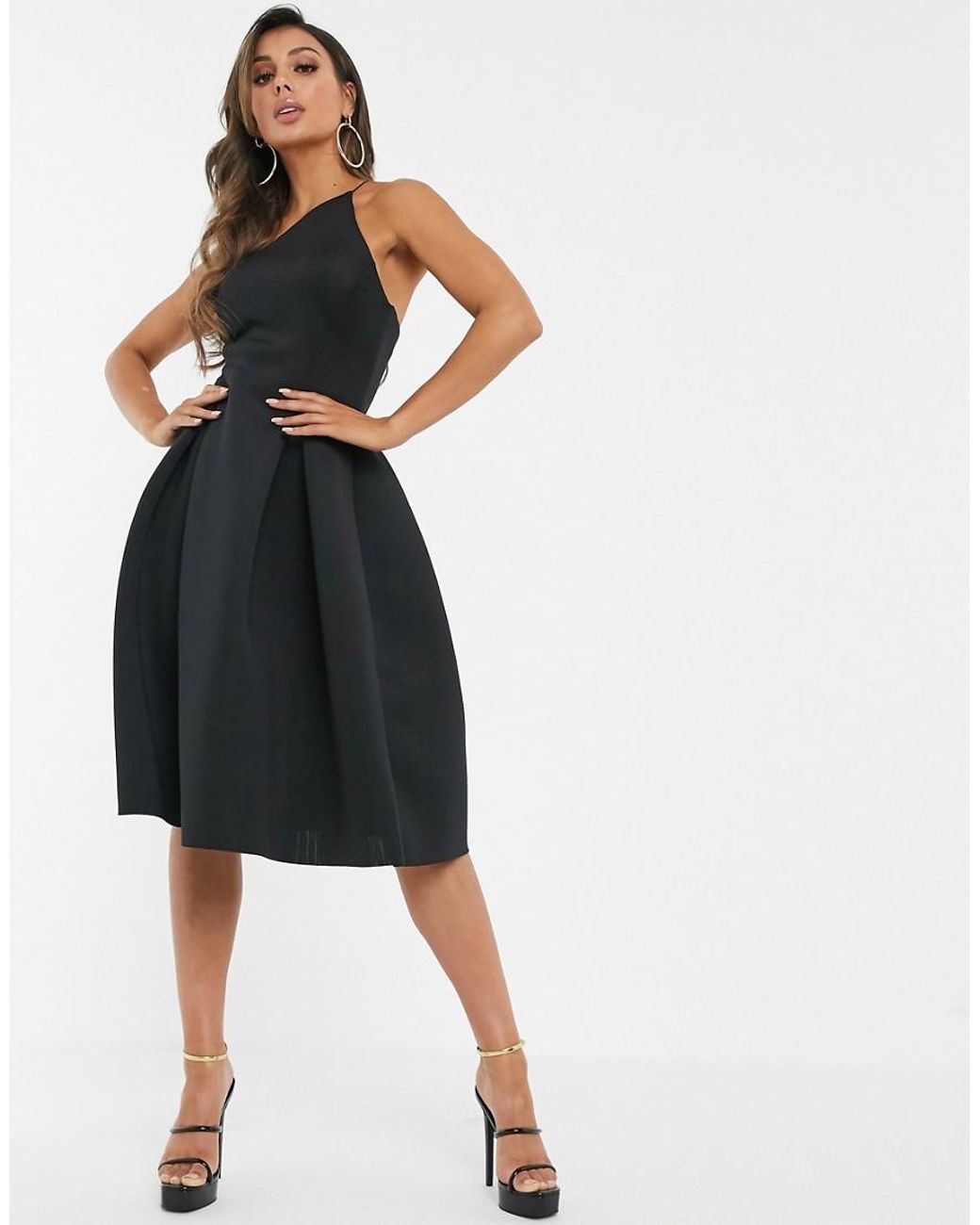 ASOS Synthetic Asymmetric Halter Neck Prom Midi Dress in Black - Lyst