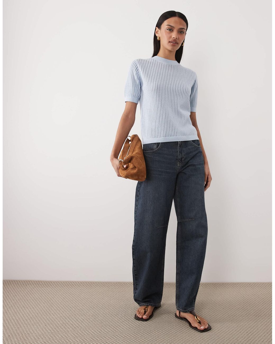 Top en maille 100 % coton à manches courtes - pastel Mango en coloris Gray