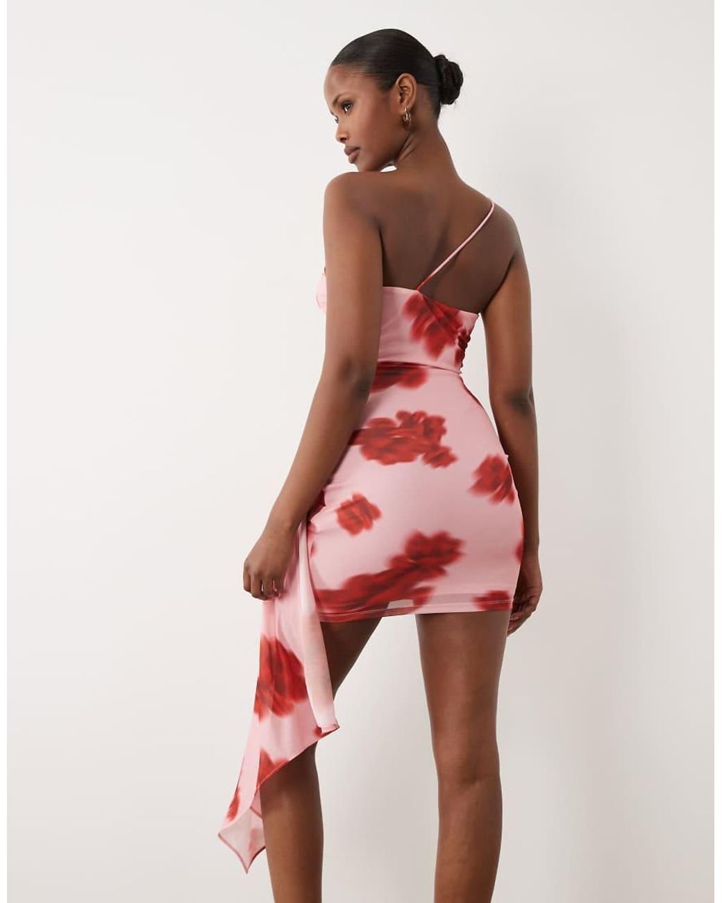 Forever New Red Asymmetric Mesh Mini Dress