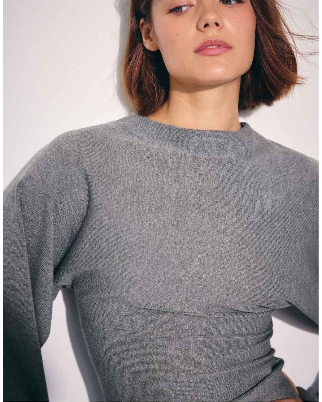 Stradivarius Gray Stand Collar Knit Jumper With Kimono Sleeves