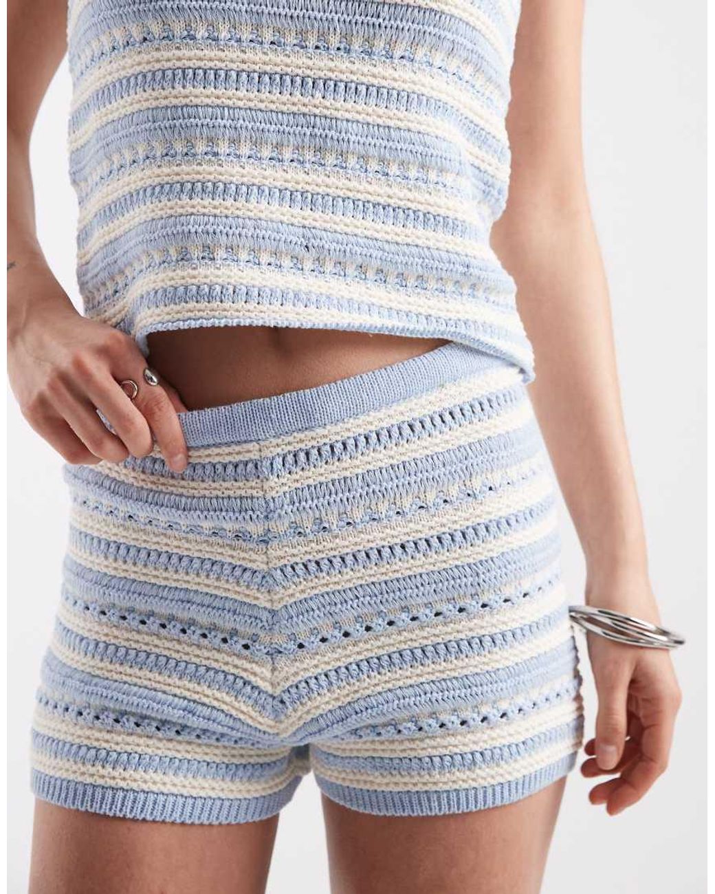 ASOS Blue Crochet Knit Micro Short Co-ord