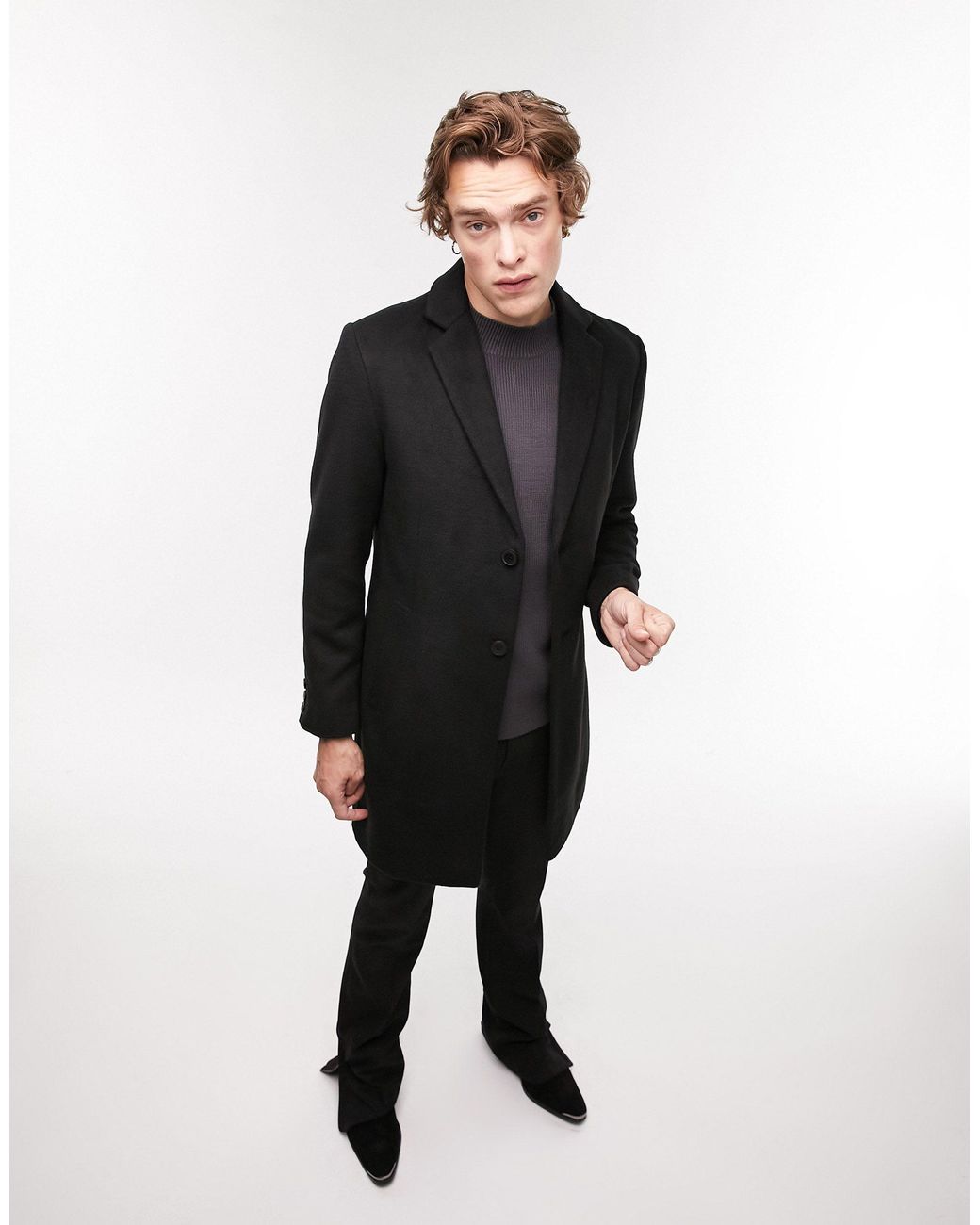 Topman black sales coat