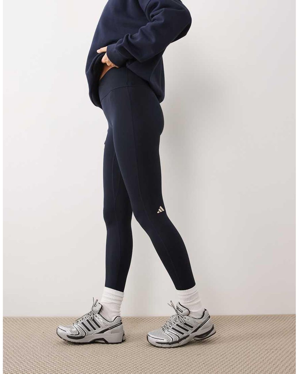 Adidas Originals Blue Three Stripes Studios Crossover Waistband Leggings