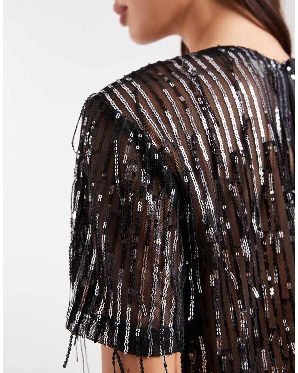ONLY Black Tassels Sequin Mesh Top