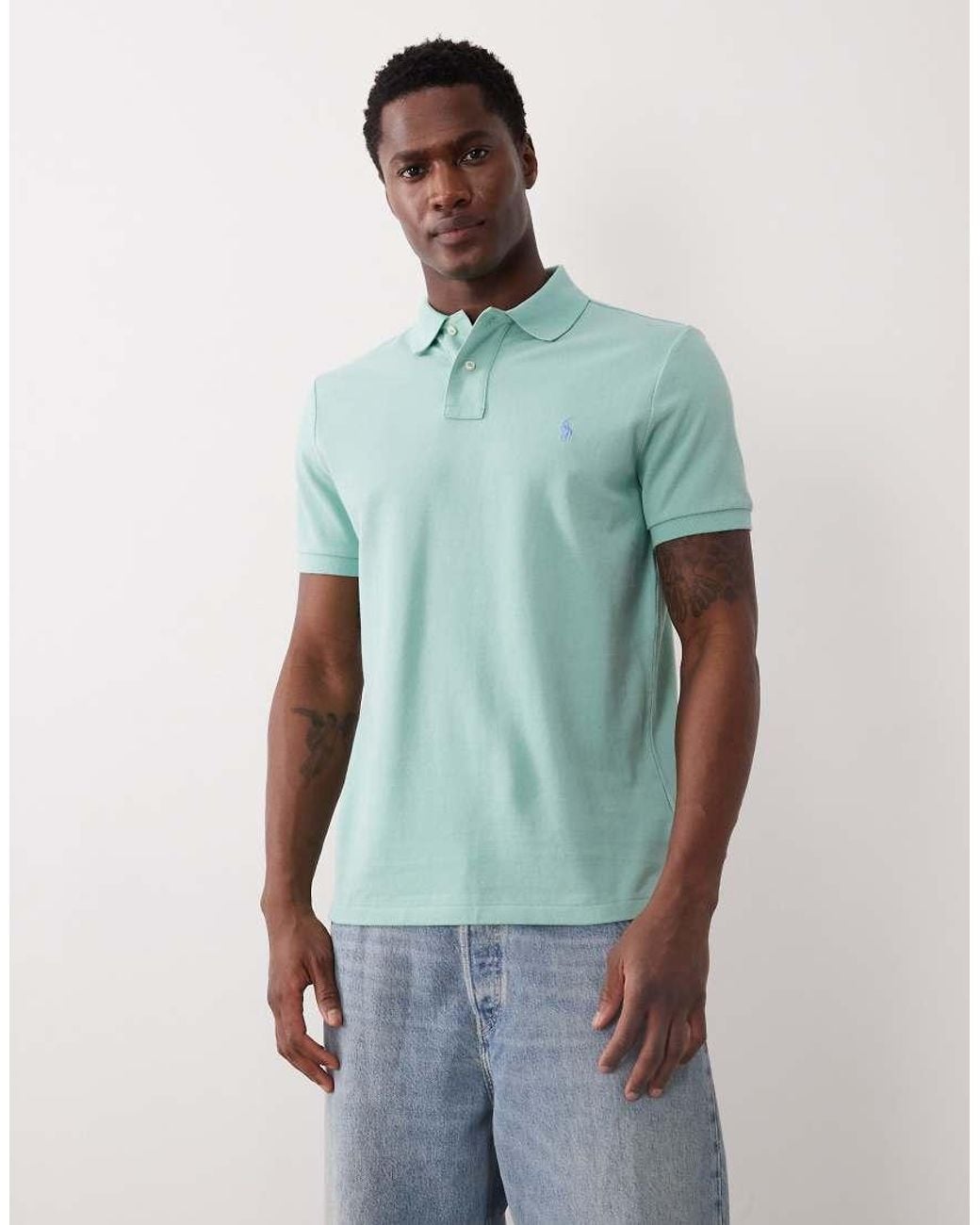 Polo Ralph Lauren Green Icon Logo Custom Slim Fit Pique Polo for men