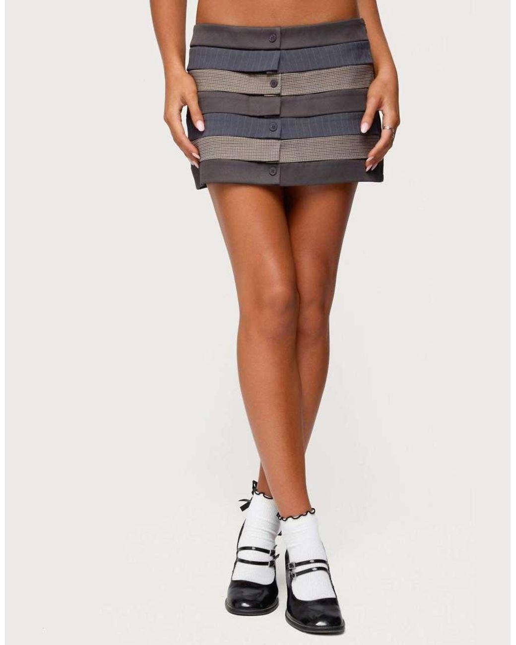 Edikted Natural Kezi Mixed Pattern Tailored Mini Skirt