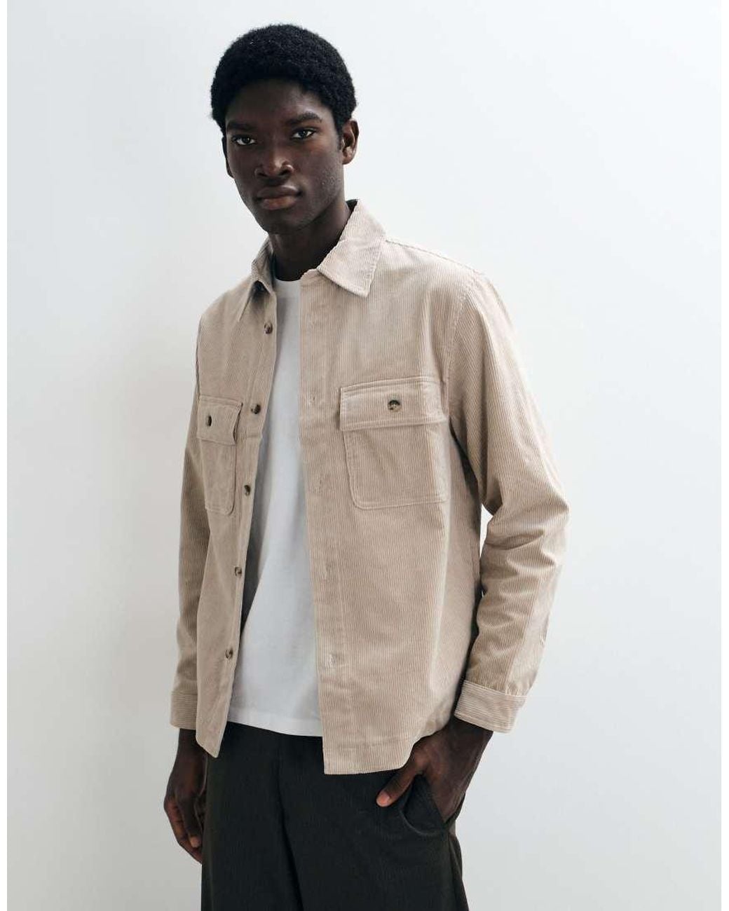 Mango White Cord Overshirt for men