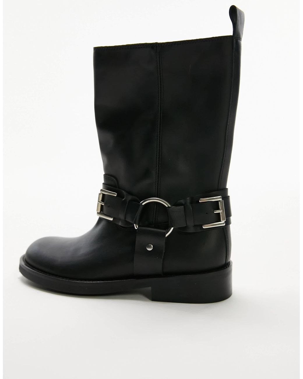 TOPSHOP Lea Premium Leather Biker Boot in Black Lyst Canada