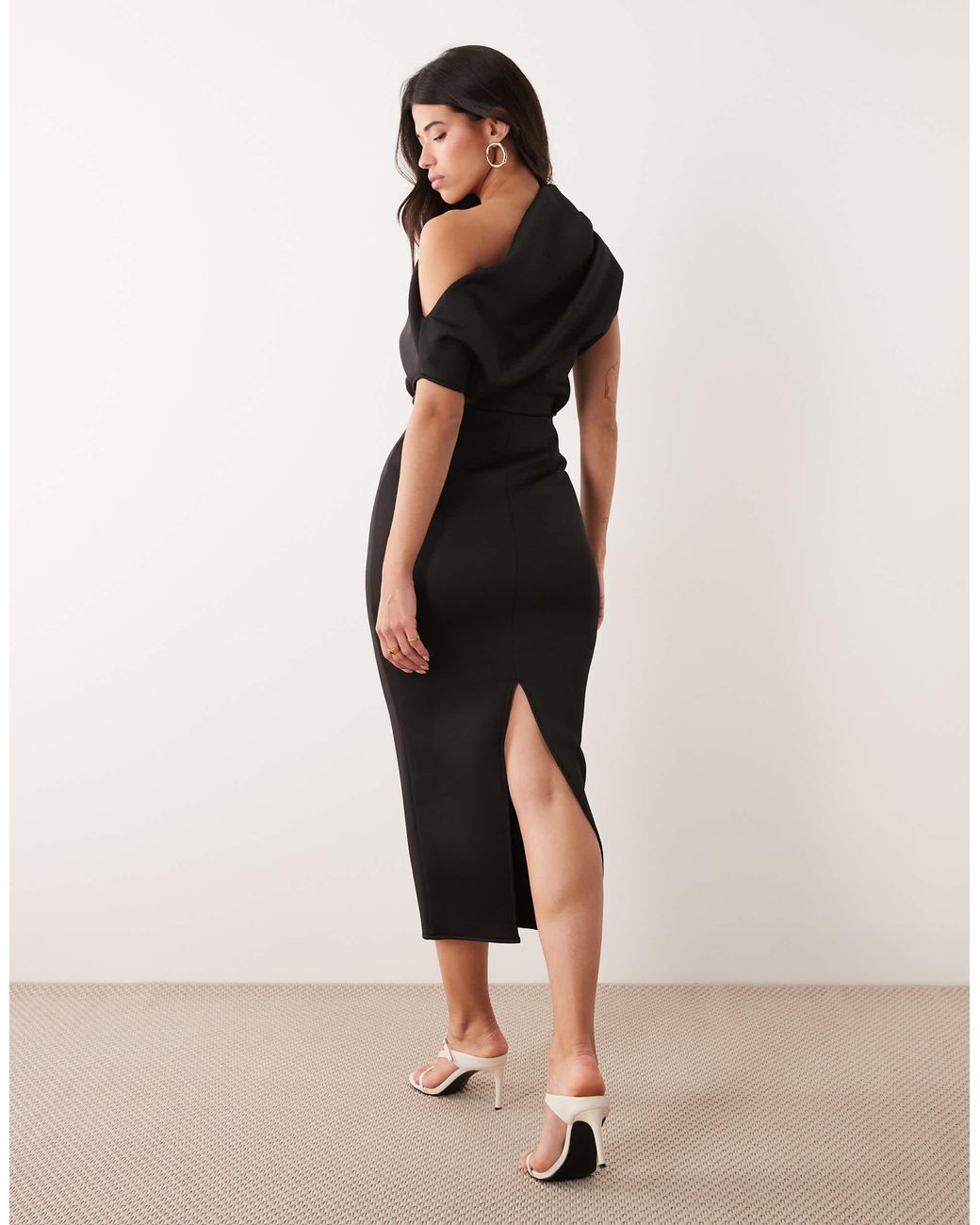 ASOS Natural Dramatic Neckline Midi Dress