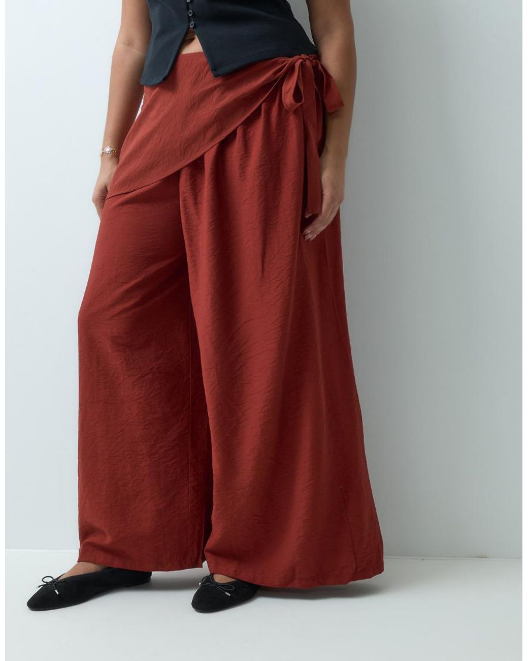 ASOS Red Asos Design Curve Straight Leg Wrap Skirt Detail Trousers