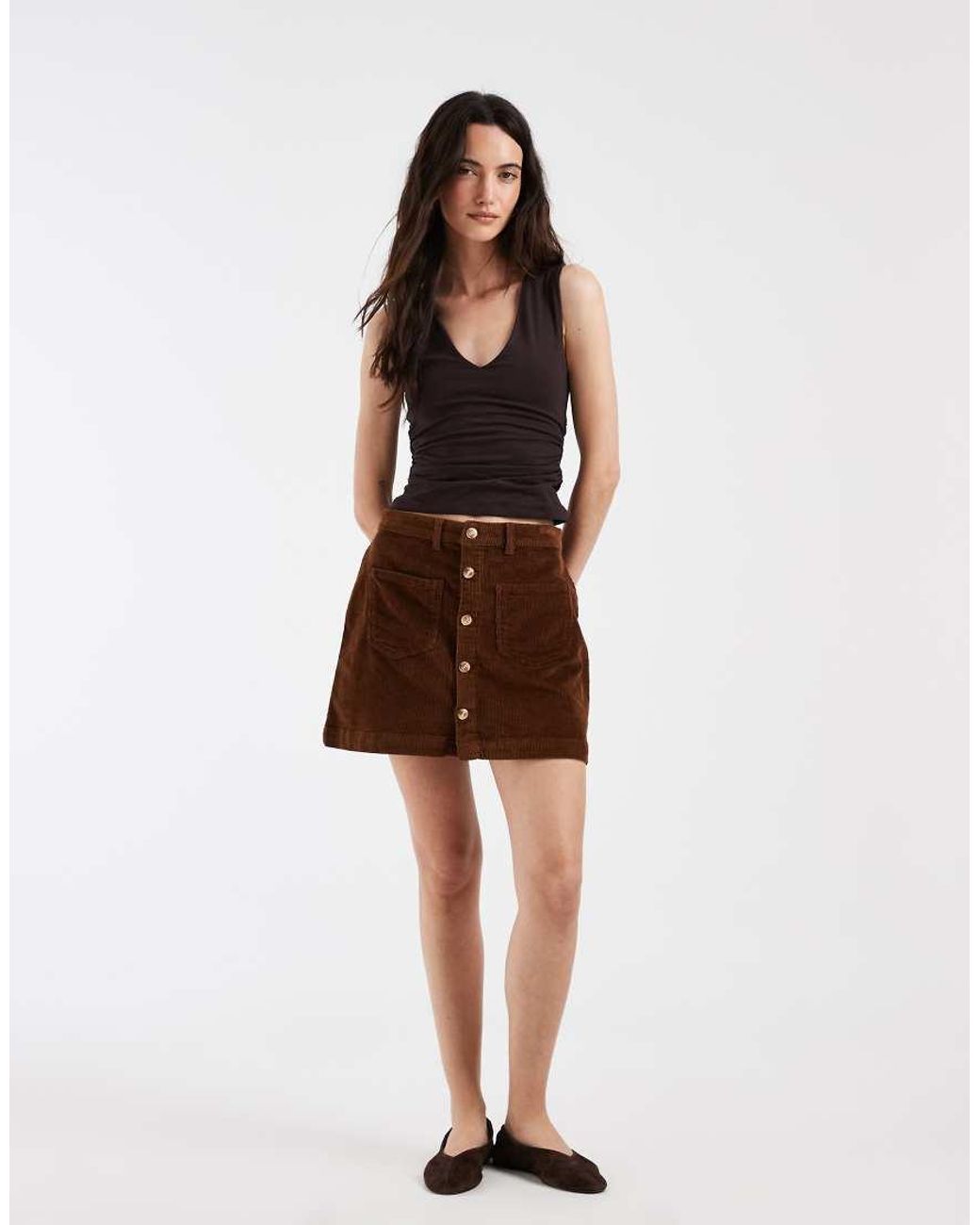 ONLY Brown Cord Button Through Mini Skirt