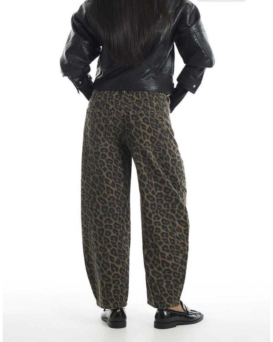 River Island Black Petite Leopard Print Barrel Leg Jeans