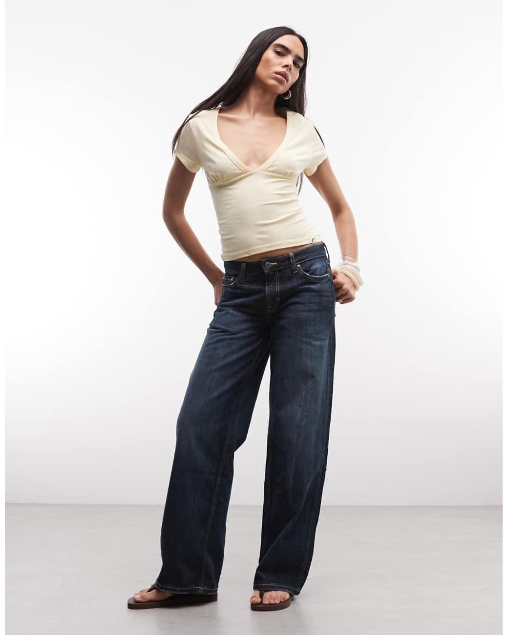Collusion Multicolor Deep V Neck Capped Sleeve Top