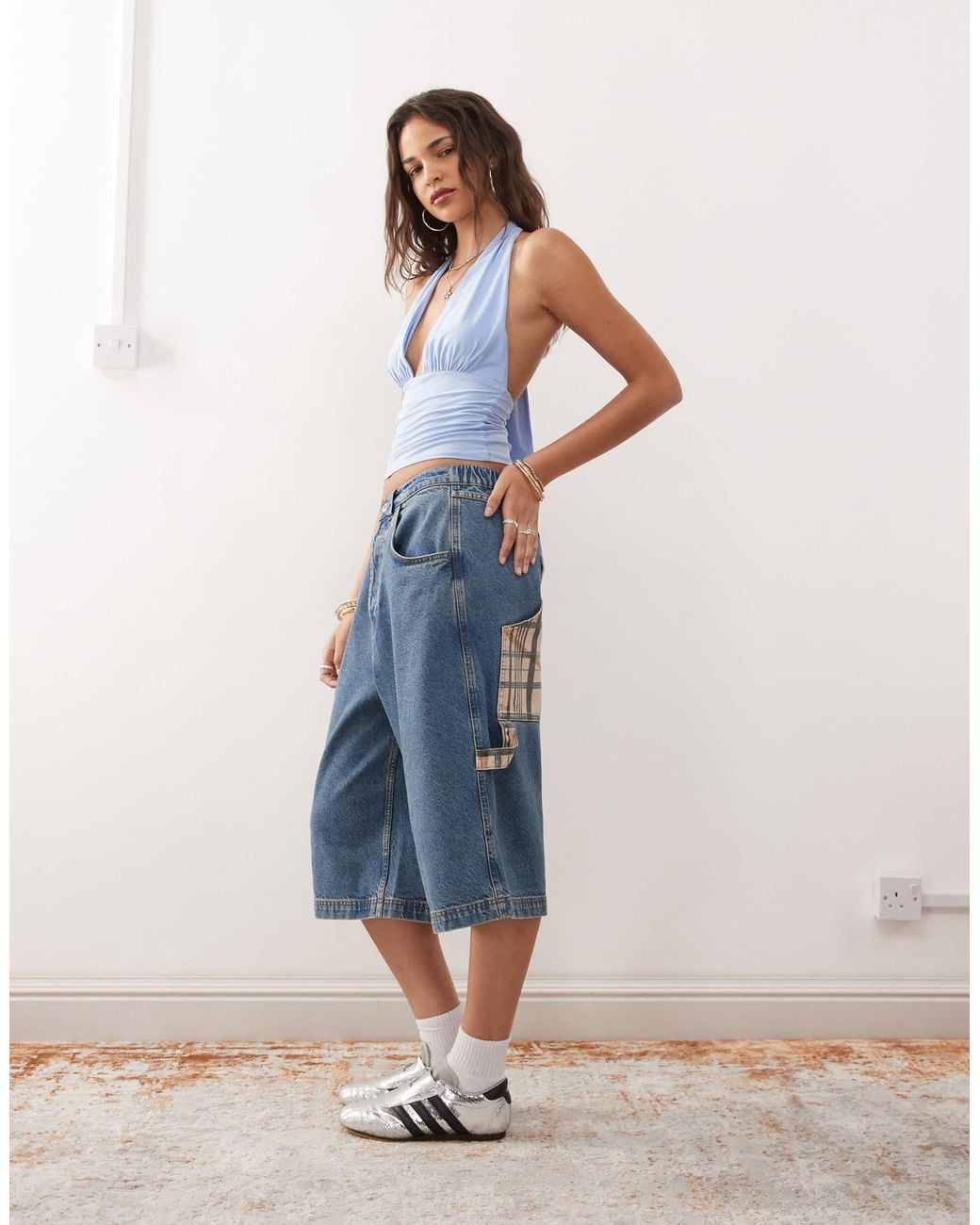 Collusion Blue Cupro Longline Halter Top