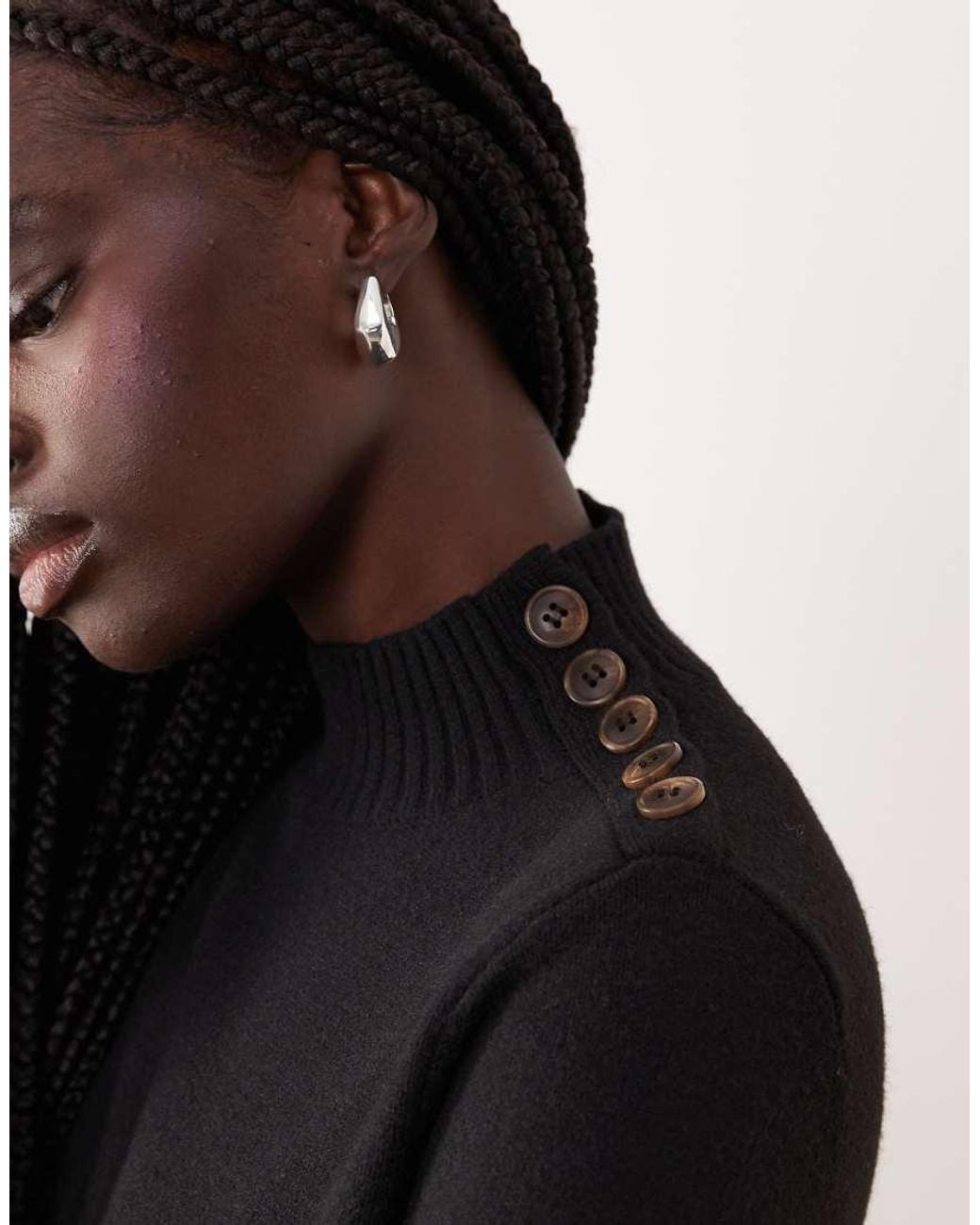 Mango Black Button Detail Long Sleeve Knitted Mini Dress