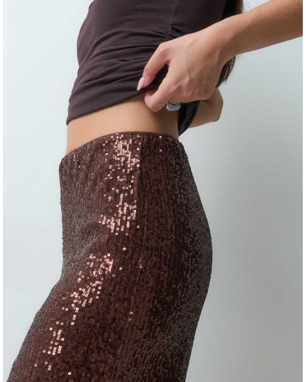 ASOS Brown Allover Sequin Wide Leg Trousers