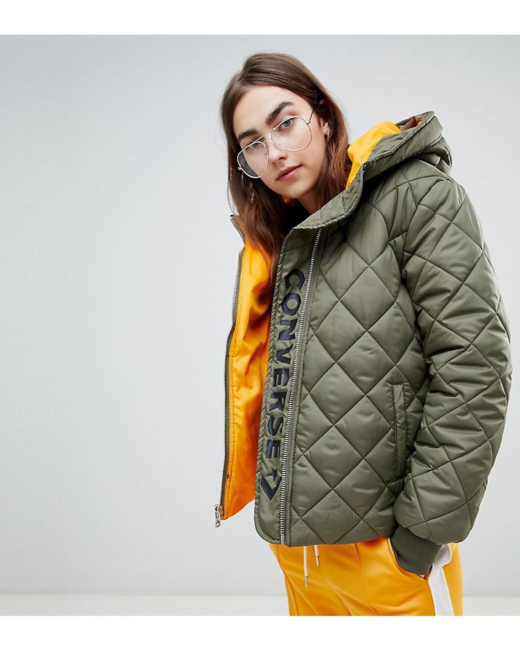 Converse Quilted Puffer Jacket In Khaki in Green | Lyst