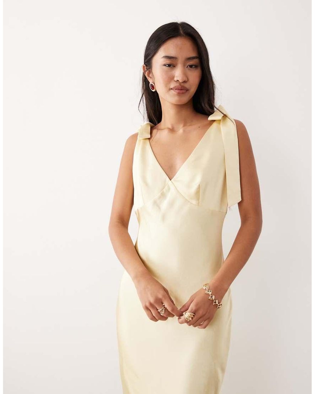 Pretty Lavish Bridesmaid Piper Satin Bow Shoulders V-neck Maxi Dress in ...