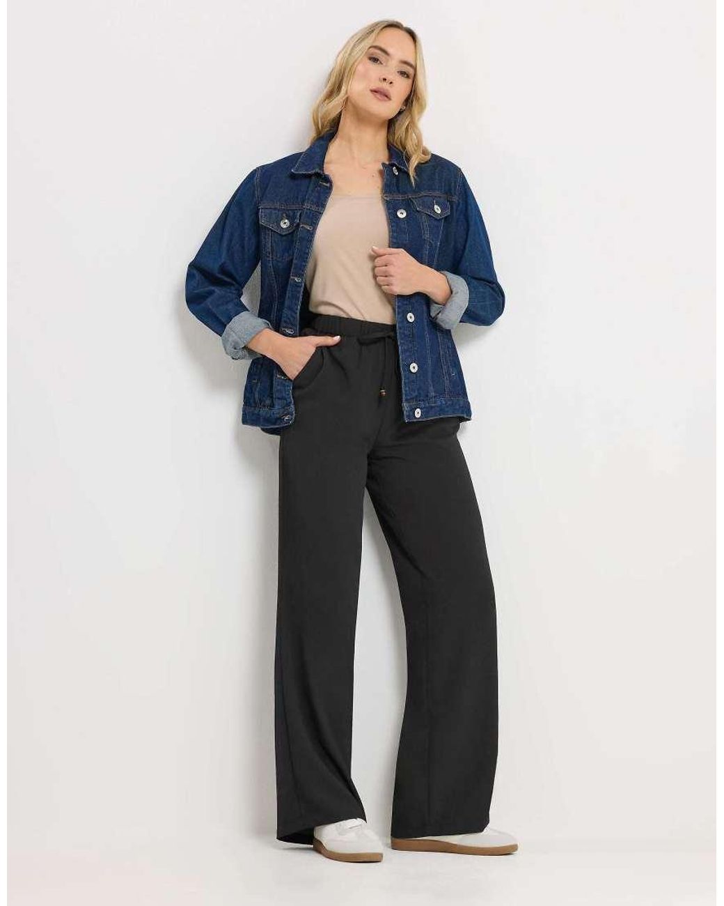 Long Tall Sally Blue Textured Wide Leg Trousers
