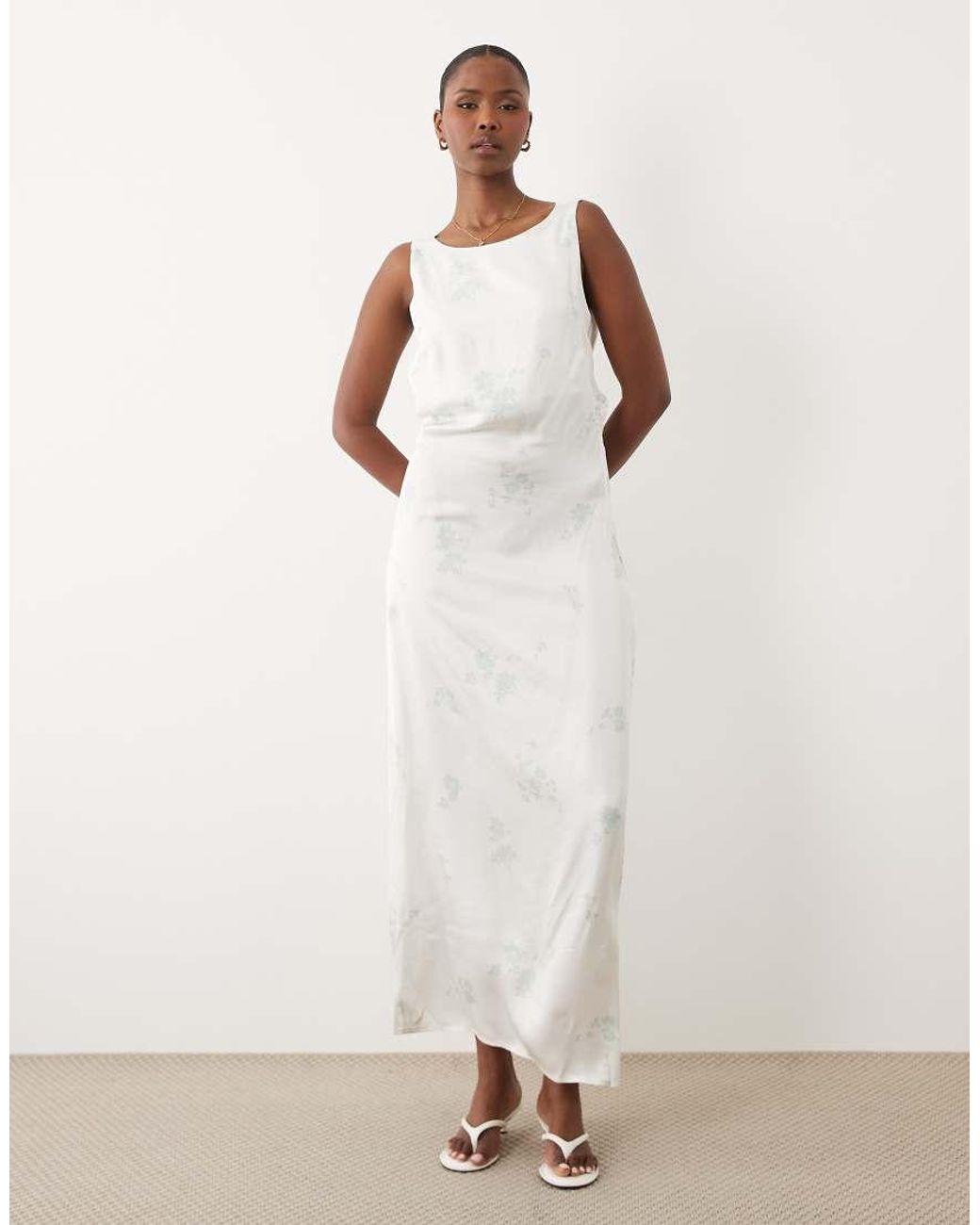 Aware White Cowl Neck Satin Maxi Dress