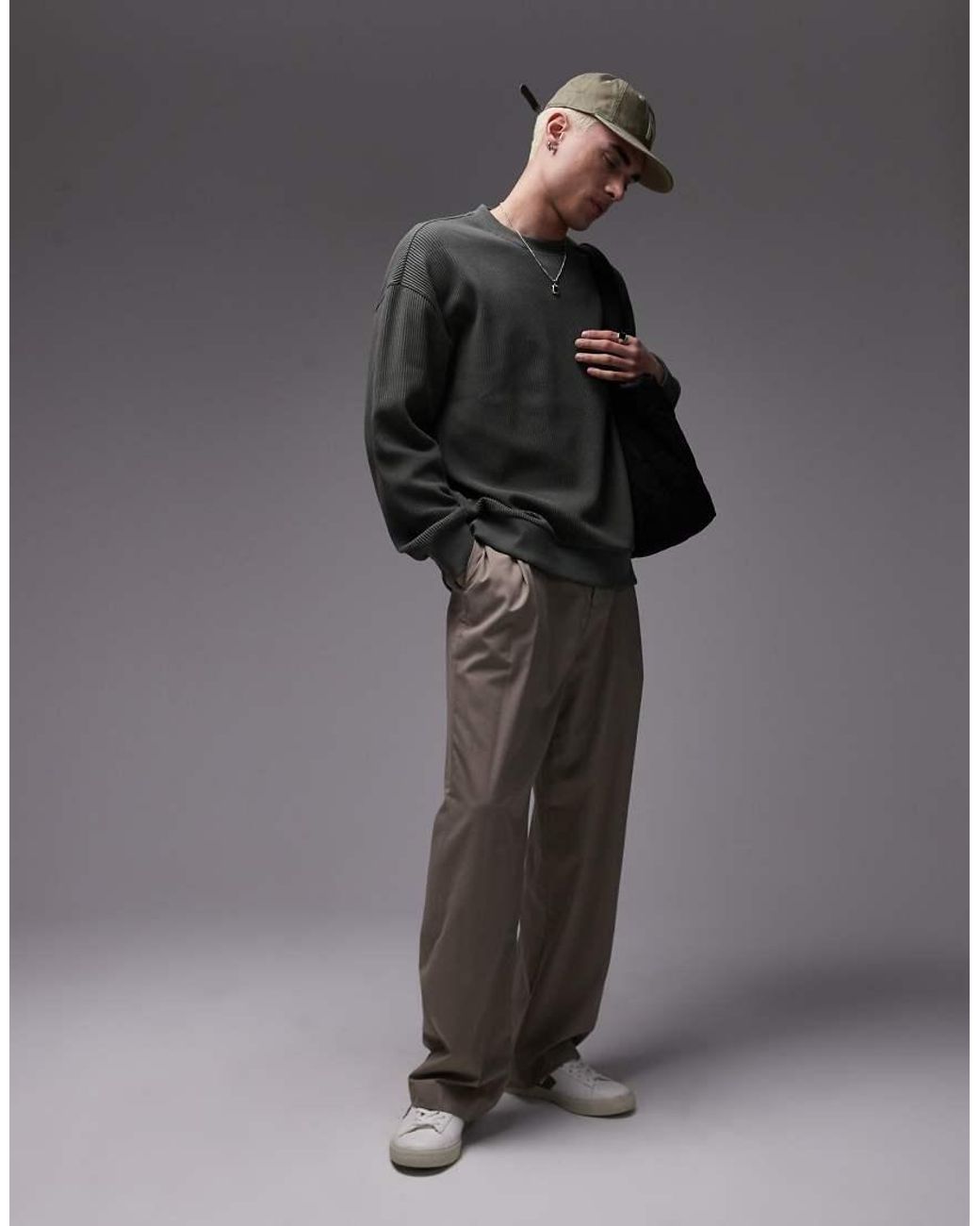 Topman Gray Oversized Fit Ottoman Crew Sweatshirt for men