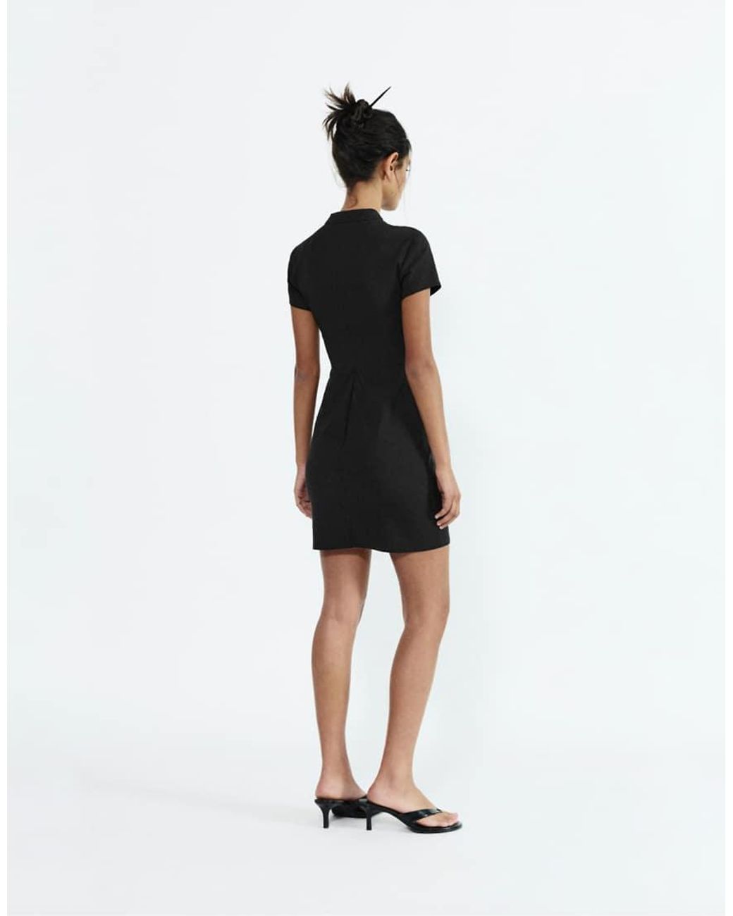 Pull&Bear Black Short Knotted Button Dress