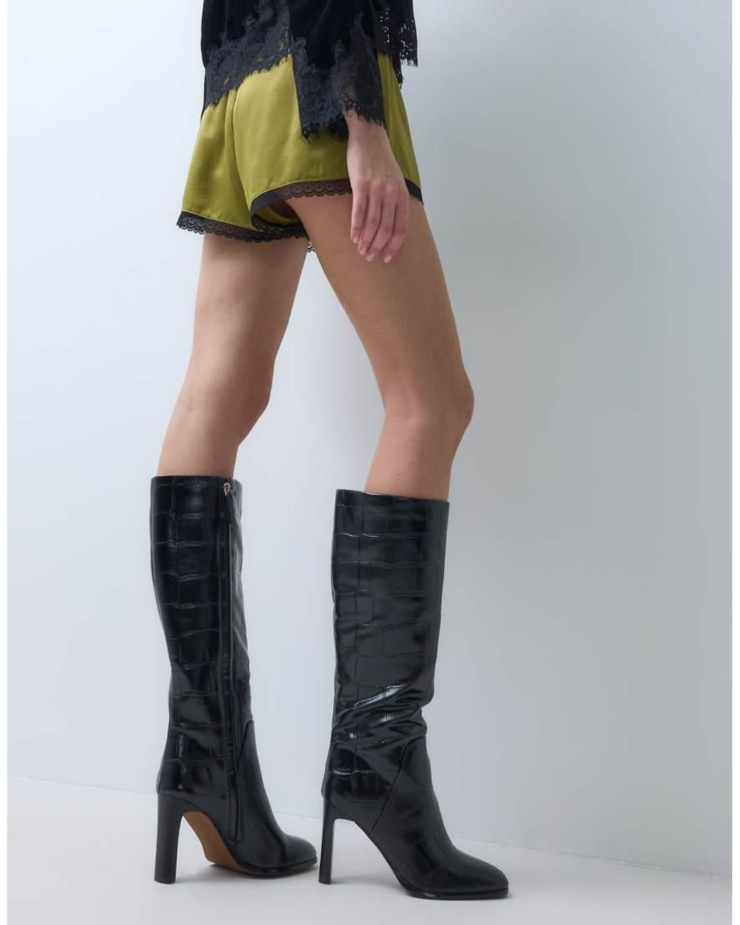 ASOS Black Claribel Heeled Pull On Knee Boots