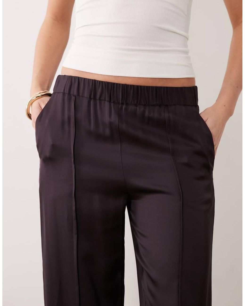 Mango Black Satin Straight Leg Pants