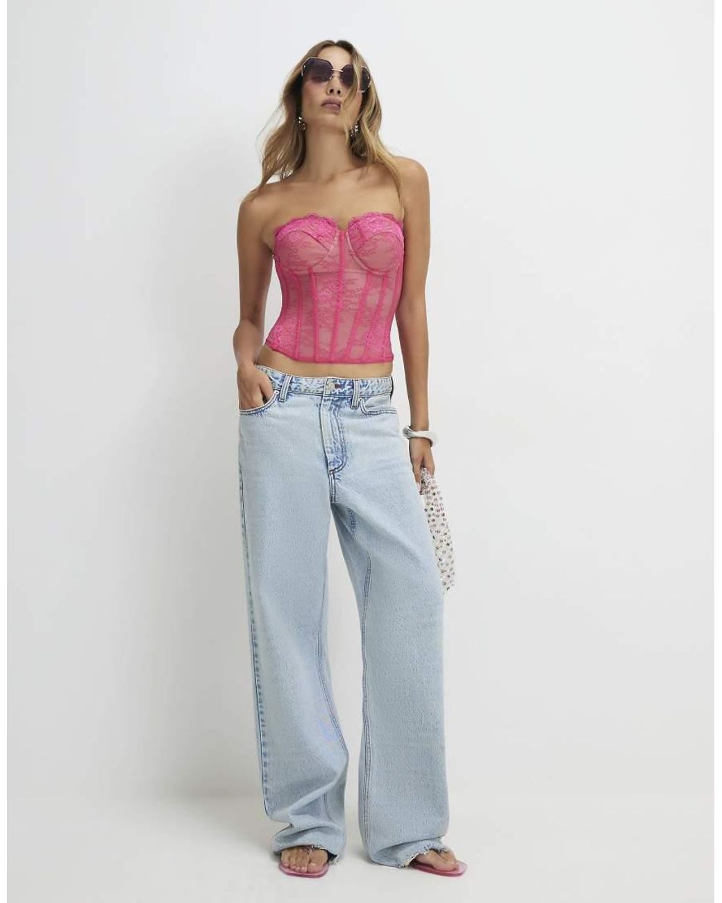 River Island Blue Lace Corset Top
