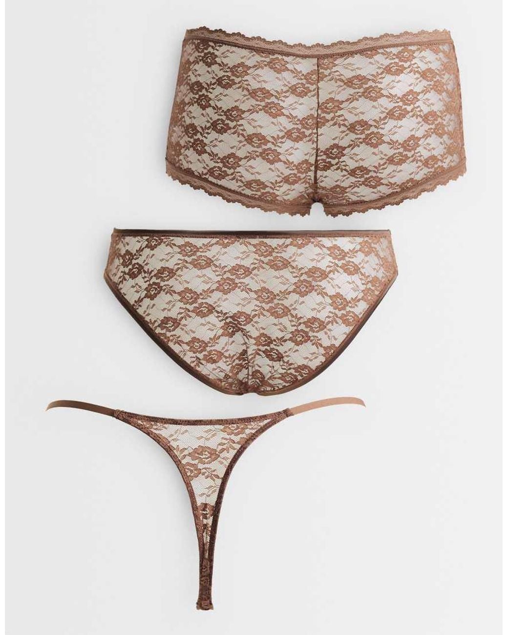 ASOS Natural 'The Essentials' 3 Pack Lace Tanga Thong, Brazilian & Boxer Short