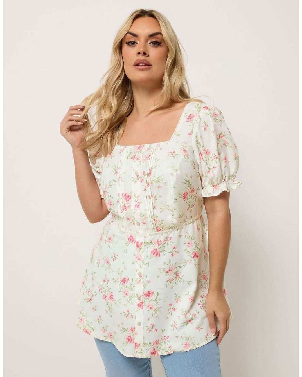 Yours Clothing White Floral Milkmaid Blouse