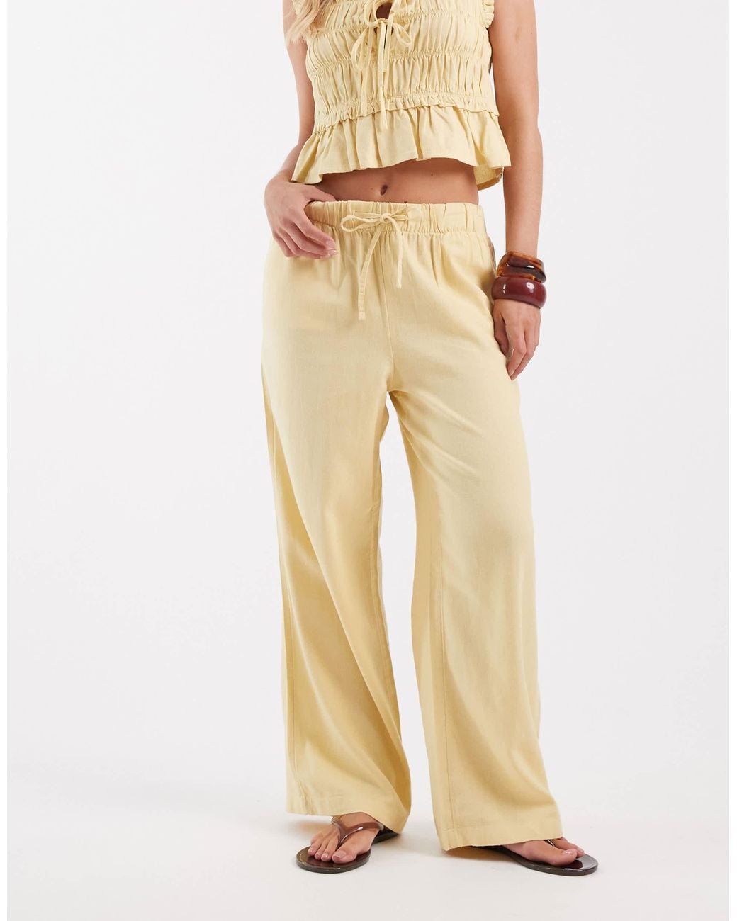 Only Petite Natural Linen Blend Pull On Pants